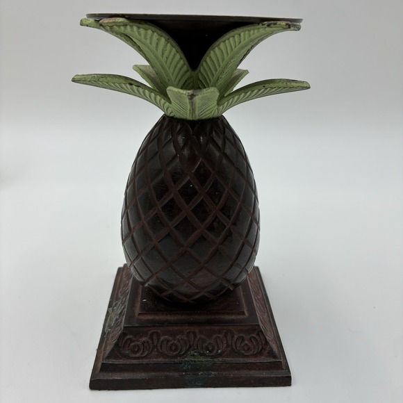 Vintage Heavy Pineapple Palm Tree tapered candle holder Metal/Bronze 7" in Tall - Picture 5 of 8